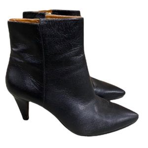 Nine West Classic Black Leather Pointed Toe Heeled Bootie